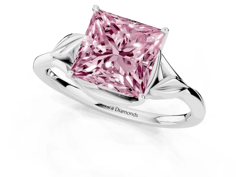 Princess Cut Leaf Bypass Solitaire Engagement Ring Setting for a Fancy Pink Lab-Grown Diamond | Polished Band | Platinum