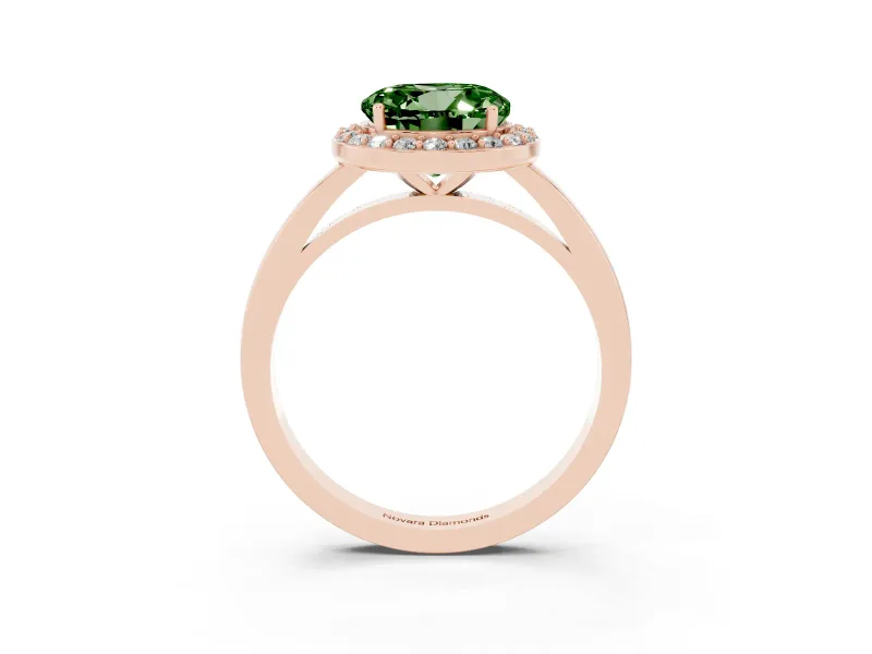 Round Thin Halo Engagement Ring Setting for a Fancy Green Lab-Grown Diamond | Plain Band | Rose Gold