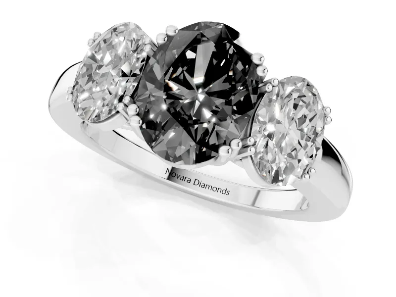 Oval Three Stone Engagement Ring Setting for a Black Center | Double Claw Head | Sterling Silver