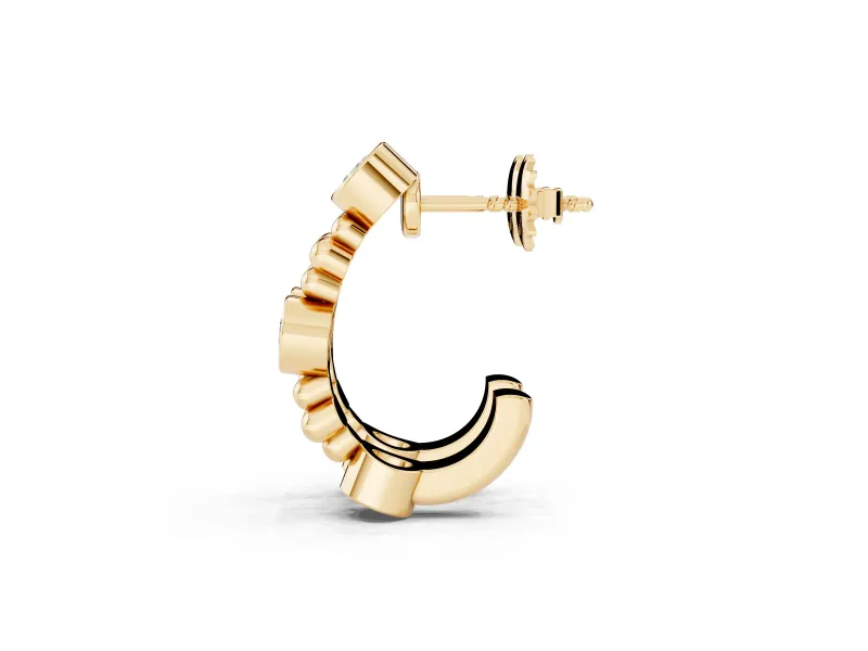 Round Lab-Grown Diamond Bezel Hoop Earrings | Metal Bead Clusters | Yellow Gold