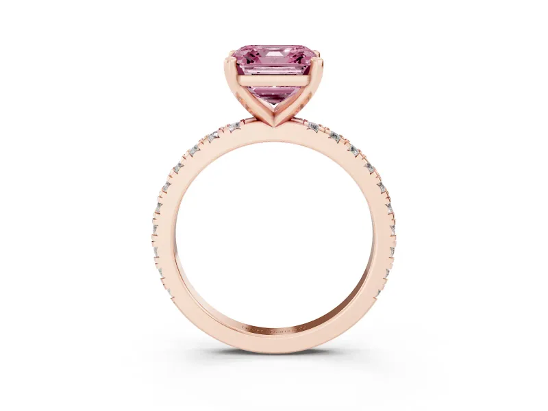 Asscher Cut Pavé Engagement Ring Setting for a Fancy Pink Lab-Grown Diamond | Rose Gold