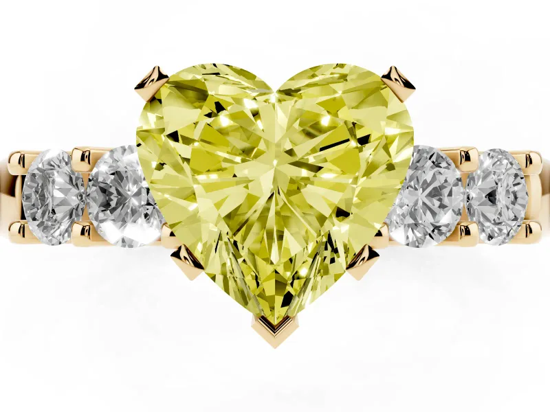 Heart-Shaped Five Stone Engagement Ring Setting for a Fancy Yellow Lab-Grown Diamond | Yellow Gold