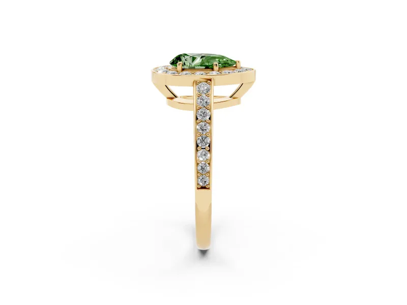 Pear-Shaped Framed Halo Engagement Ring Setting for a Fancy Green Lab-Grown Diamond | Yellow Gold