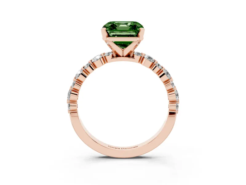 Asscher Cut Pavé Solitaire Engagement Ring Setting for a Fancy Green Lab-Grown Diamond | Rose Gold