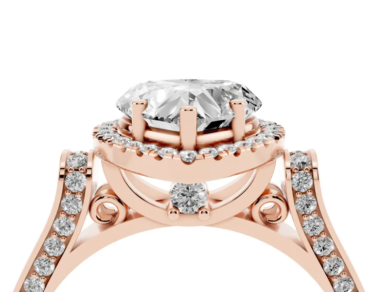 Heart-Shaped Halo Engagement Ring Setting | Pointed Pave Shoulders | Rose Gold