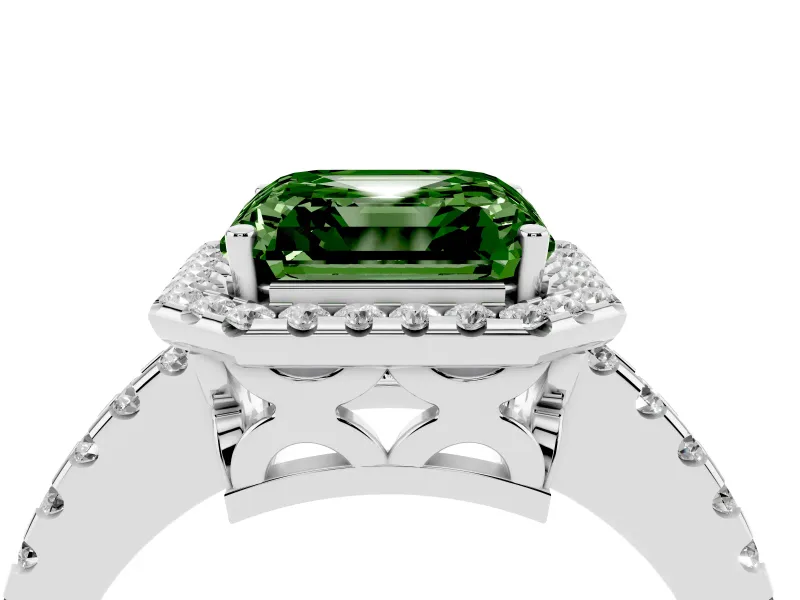 Asscher Cut Pave Halo Engagement Ring Setting for a Fancy Green Lab-Grown Diamond | Platinum
