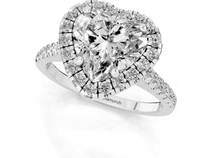 Heart-Shaped Halo Engagement Ring Setting | Tapered Band | Sterling Silver