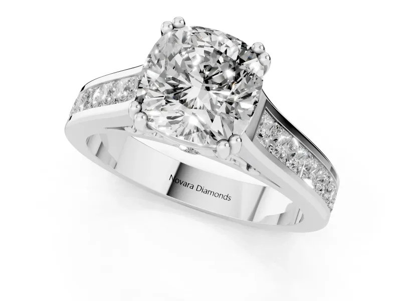 Cushion Cut Cathedral Channel Set Engagement Ring Setting | Double Claw Prongs | White Gold