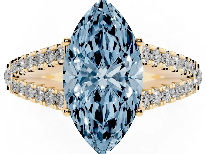 Marquise Graduated Split Shank Engagement Ring Setting for a Fancy Blue Lab-Grown Diamond | Yellow Gold