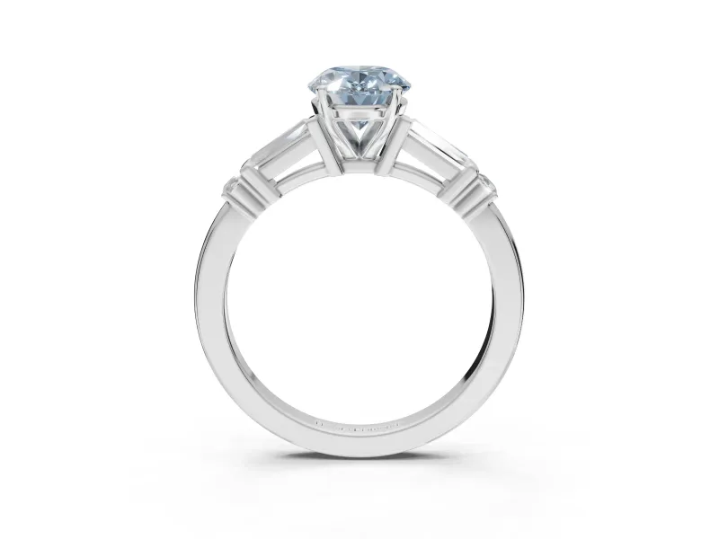 Oval Tapered Baguette Engagement Ring Setting for a Fancy Blue Lab-Grown Diamond | Sterling Silver