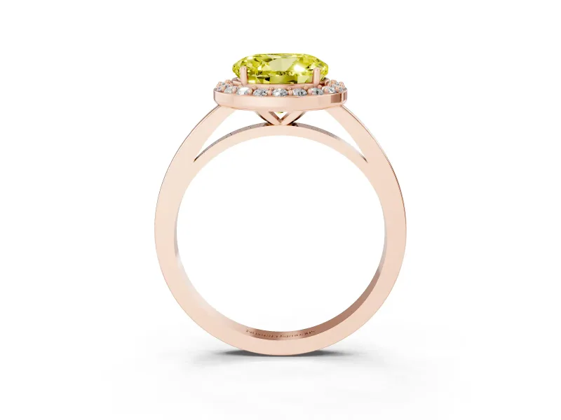 Round Thin Halo Low Profile Engagement Ring Setting for a Fancy Yellow Lab-Grown Diamond | Slim Plain Band | Rose Gold
