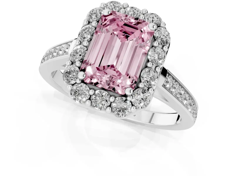 Emerald Cut Halo Engagement Ring Setting for a Fancy Pink Lab-Grown Diamond | Sterling Silver - Design NV-24739