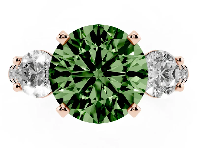Round Three-Stone Engagement Ring Setting for a Fancy Green Lab-Grown Diamond | Rose Gold