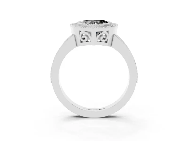 Fancy Black Heart Cut Diamond Round Halo Ring Set in Platinum with Pavé Band