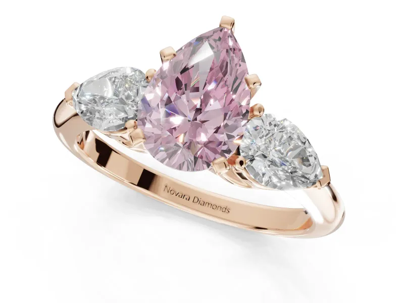Pear-Shaped 3-Stone Engagement Ring Setting for a Fancy Pink Lab-Grown Diamond | Rose Gold