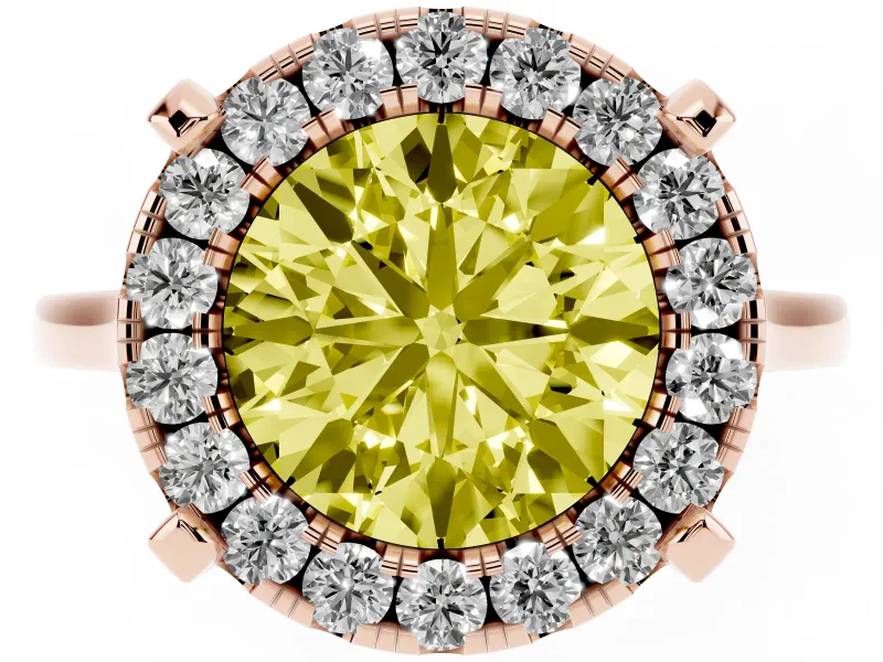 Round Halo Engagement Ring Setting for a Fancy Yellow Lab-Grown Diamond | Claw Corners | Rose Gold