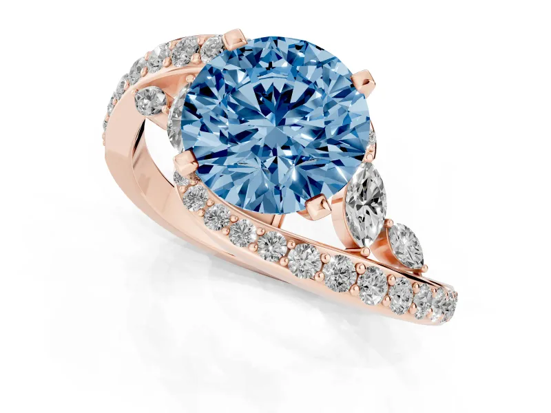 Round Bypass Engagement Ring Setting for a Fancy Blue Lab-Grown Diamond | Rose Gold