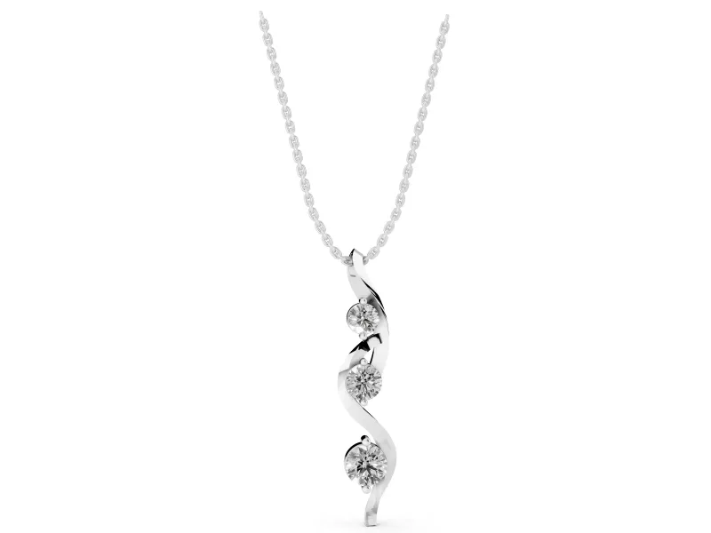 Round Lab-Grown Diamond Graduated Three-Stone Swirl Pendant Necklace | Prong Set | White Gold