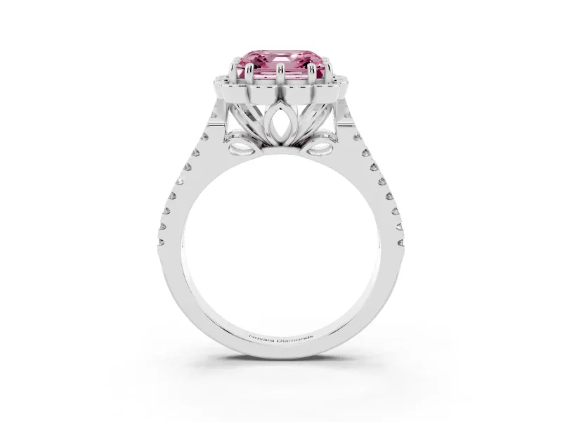 Asscher Cut Floral Halo Engagement Ring Setting for a Fancy Pink Lab-Grown Diamond | Pavé Split Shank | Sterling Silver