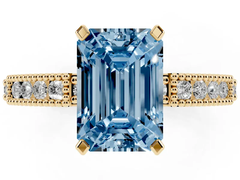 Emerald Cut Vintage Pavé Engagement Ring Setting for a Fancy Blue Lab-Grown Diamond | Yellow Gold
