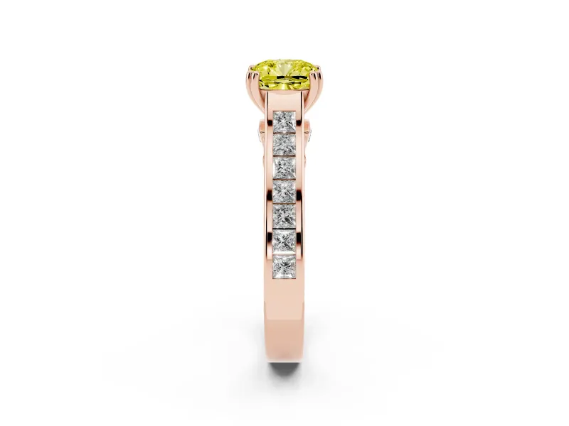 Cushion Cut Channel Engagement Ring Setting for a Fancy Yellow Lab-Grown Diamond | Rose Gold - Design NV-24671