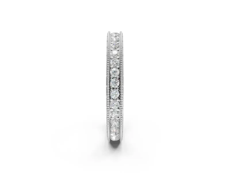 Round Lab-Grown Diamond Milgrain Pavé Eternity Band | Carved Side Walls | Sterling Silver