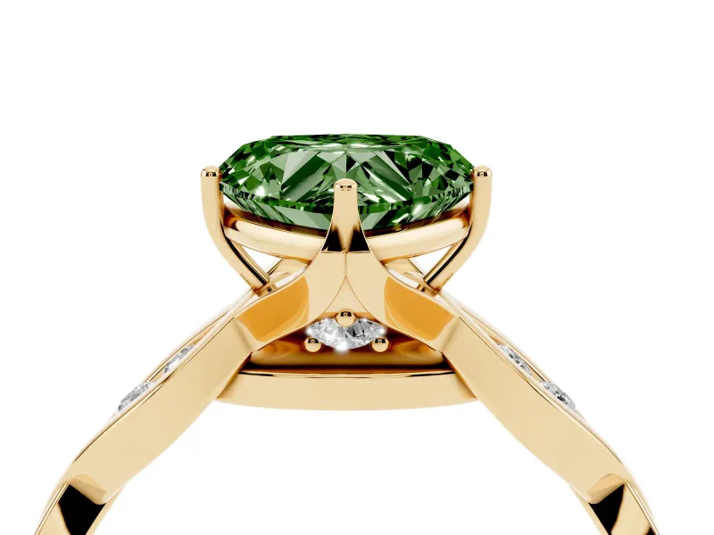 Heart-Shaped Twisted Infinity Engagement Ring Setting for a Fancy Green Lab-Grown Diamond | Yellow Gold