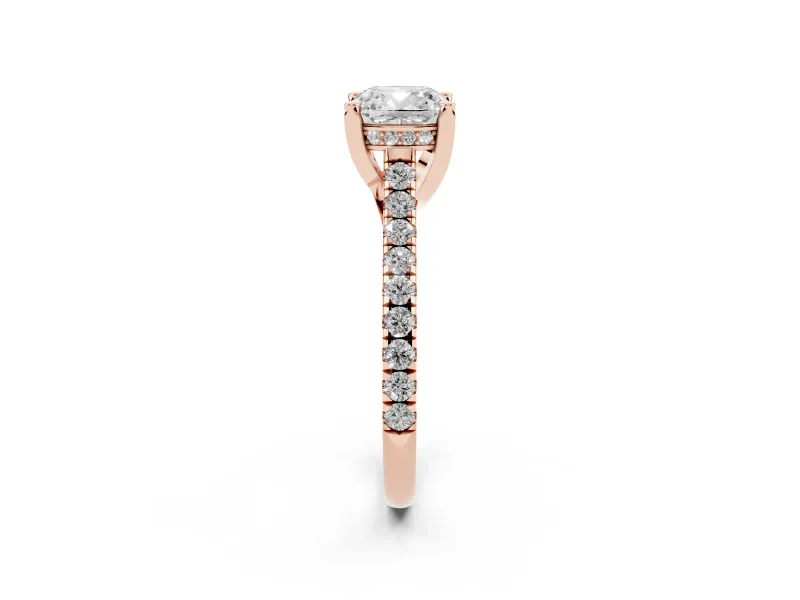 Cushion Cut Hidden Halo Pave Engagement Ring Setting | Claw Prongs | Rose Gold