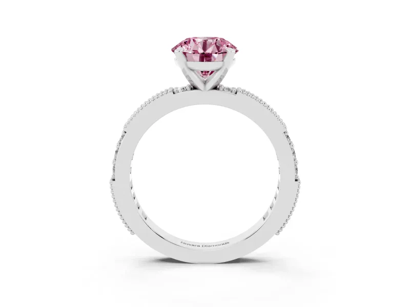 Round Vintage Pavé Engagement Ring Setting for a Fancy Pink Lab-Grown Diamond | Platinum
