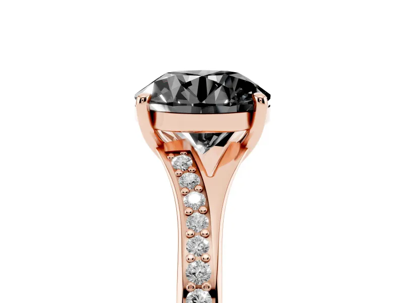 Round Pavé Solitaire Engagement Ring Setting for a Black Center | Sweeping Shoulders | Rose Gold
