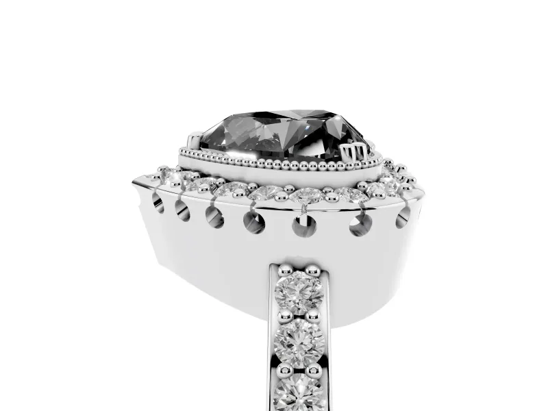 Heart-Shaped Milgrain Halo Engagement Ring Setting for a Black Center | Pavé Shoulders | Platinum