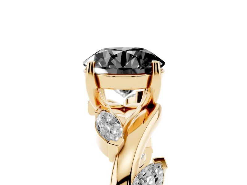 Round Twisted Vine Engagement Ring Setting for a Black Center | Marquise Side Stones | Yellow Gold