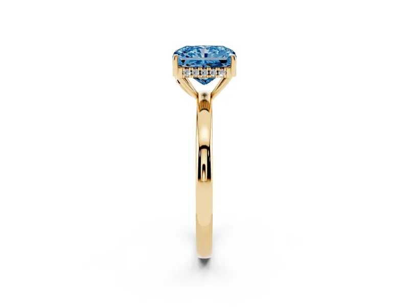 Radiant Cut Engagement Ring Setting for a Fancy Blue Lab-Grown Diamond | Hidden Halo | Yellow Gold