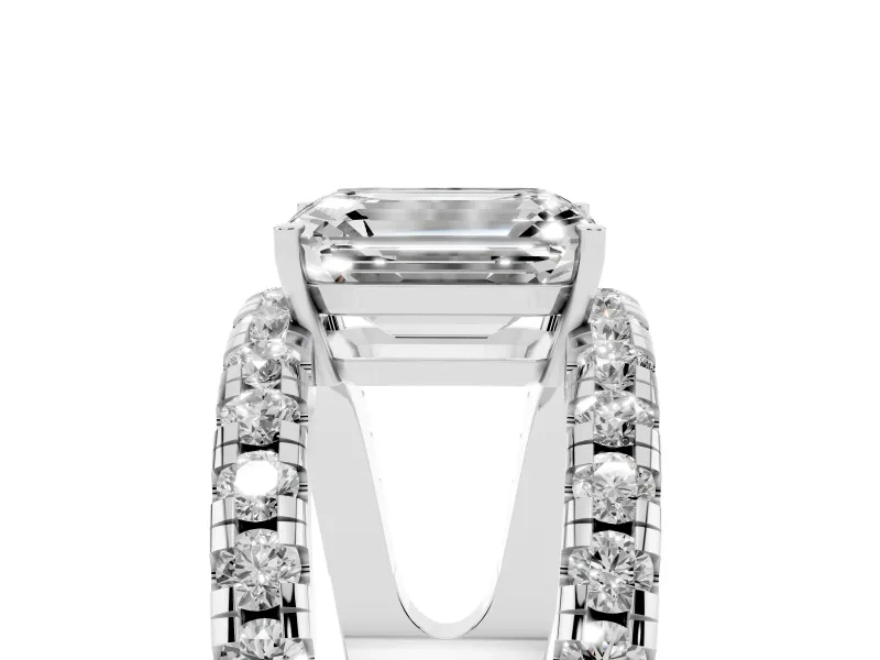 Emerald Cut Wide Open Split Shank Engagement Ring Setting | Pavé Strands | Sterling Silver