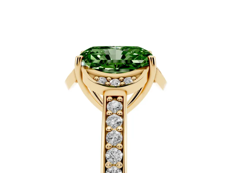 Radiant Cut Floral Pavé Engagement Ring Setting for a Fancy Green Lab-Grown Diamond | Yellow Gold