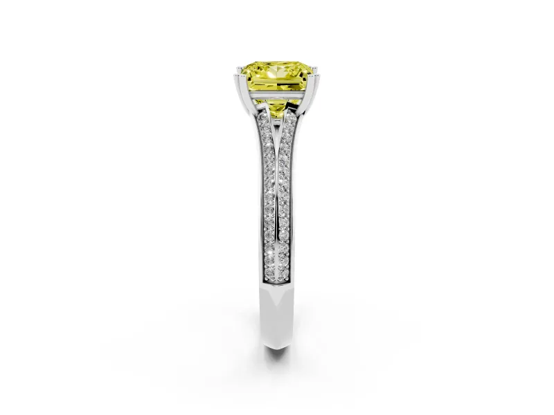 Princess Cut Split Shank Engagement Ring Setting for a Fancy Yellow Lab-Grown Diamond | Pave Band | Platinum