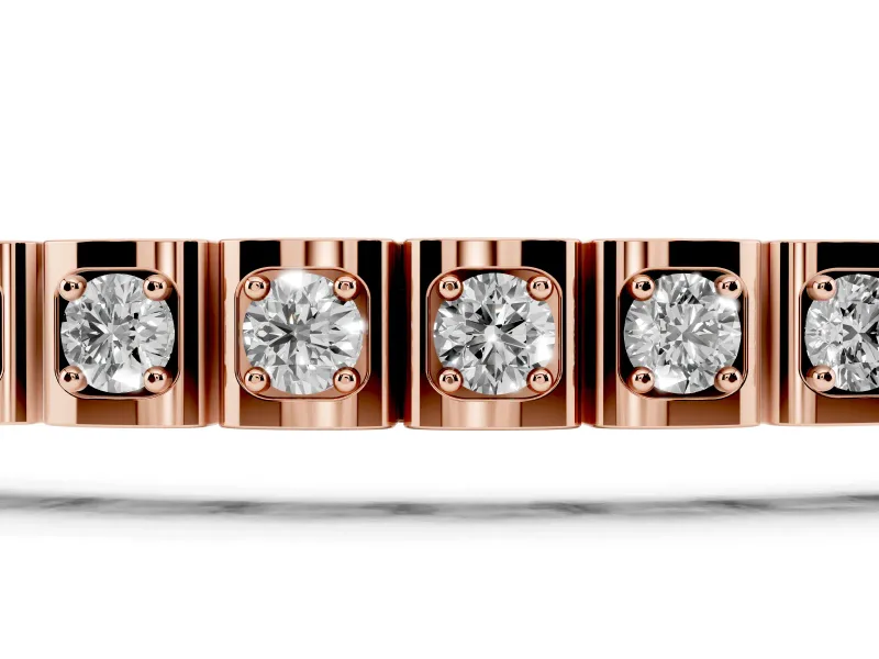 Round Lab-Grown Diamond Square Frame Tennis Bracelet | Corner Prongs | Rose Gold