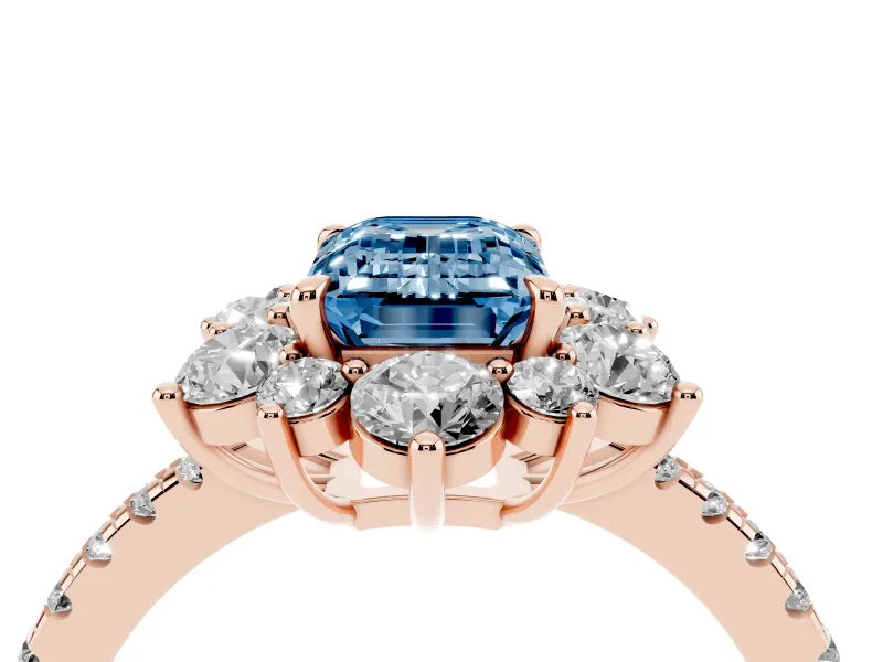 Emerald Cut Star Floral Halo Engagement Ring Setting for a Fancy Blue Lab-Grown Diamond | Rose Gold