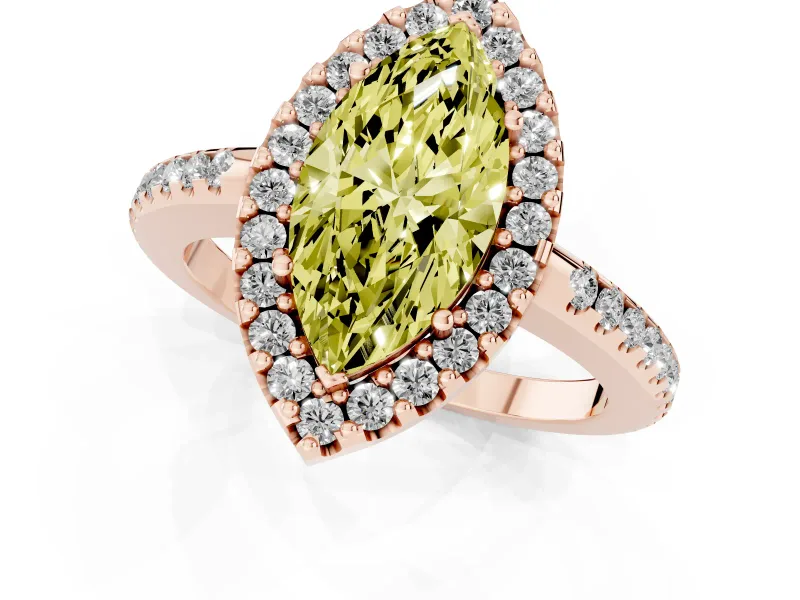 Marquise Pave Halo Engagement Ring Setting for a Fancy Yellow Lab-Grown Diamond | Pave Band | Rose Gold