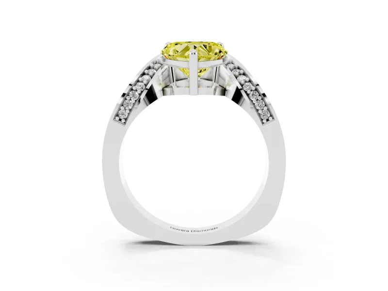 Heart-Shaped Bypass Solitaire Engagement Ring Setting for a Fancy Yellow Lab-Grown Diamond | Pavé Ribbon | Platinum