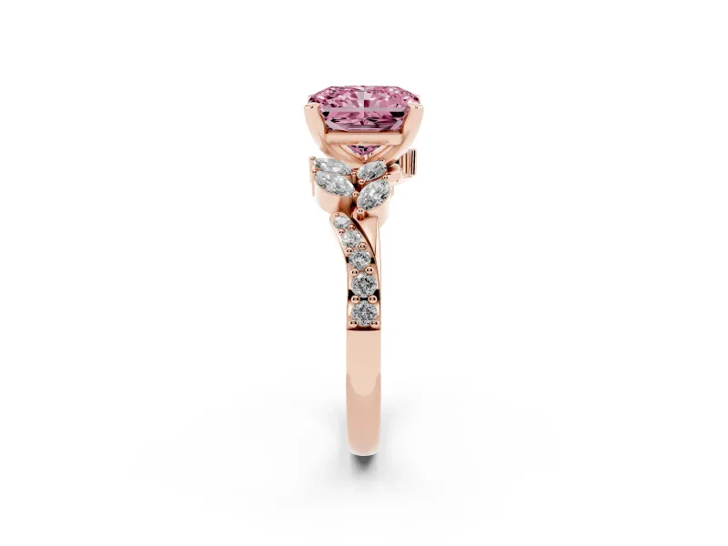 Radiant Cut Floral Engagement Ring Setting for a Fancy Pink Lab-Grown Diamond | Rose Gold