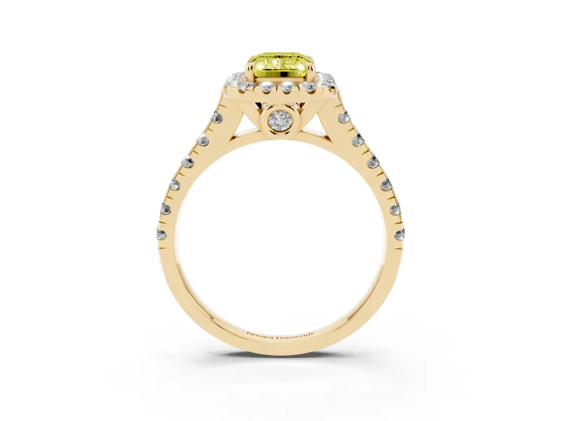 Emerald Cut Accented Halo Engagement Ring Setting for a Fancy Yellow Lab-Grown Diamond | Yellow Gold