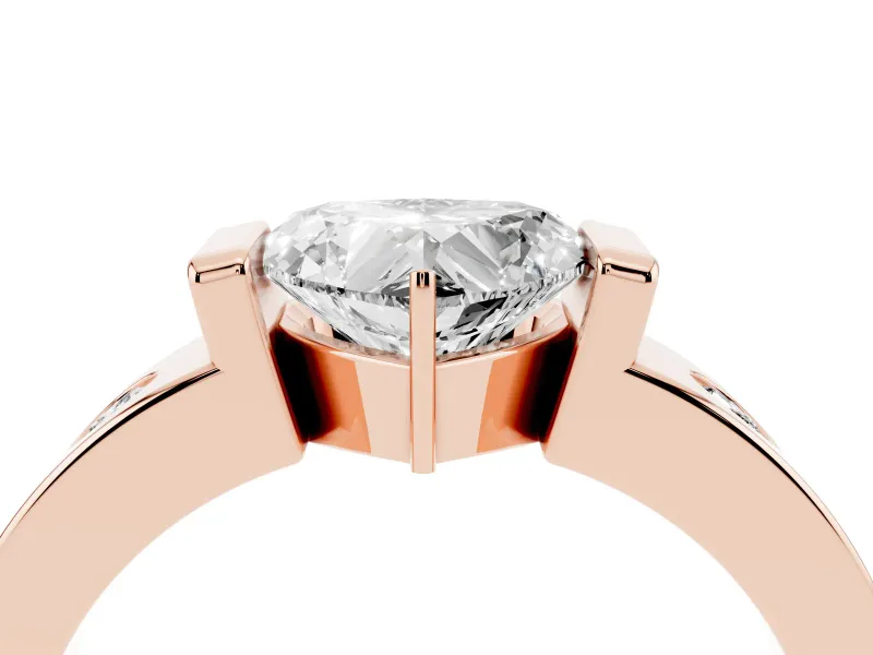 Heart-Shaped Tension Style Engagement Ring Setting | Flush Set Accents | Rose Gold