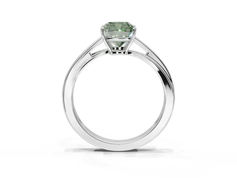 Cushion Cut Bypass Solitaire Engagement Ring Setting for a Fancy Green Lab-Grown Diamond | Sterling Silver