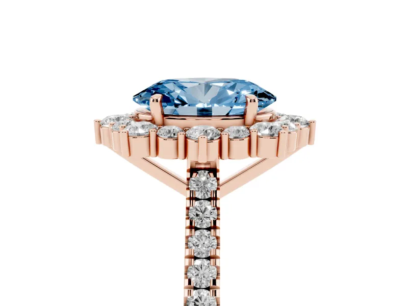 Oval Scalloped Halo Engagement Ring Setting for a Fancy Blue Lab-Grown Diamond | Single Row Pave | Rose Gold
