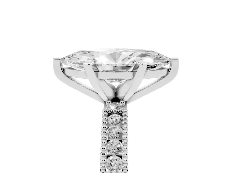 Marquise Cut Diamond Solitaire Ring Set in Silver with Slim Pavé Band and Prong Setting