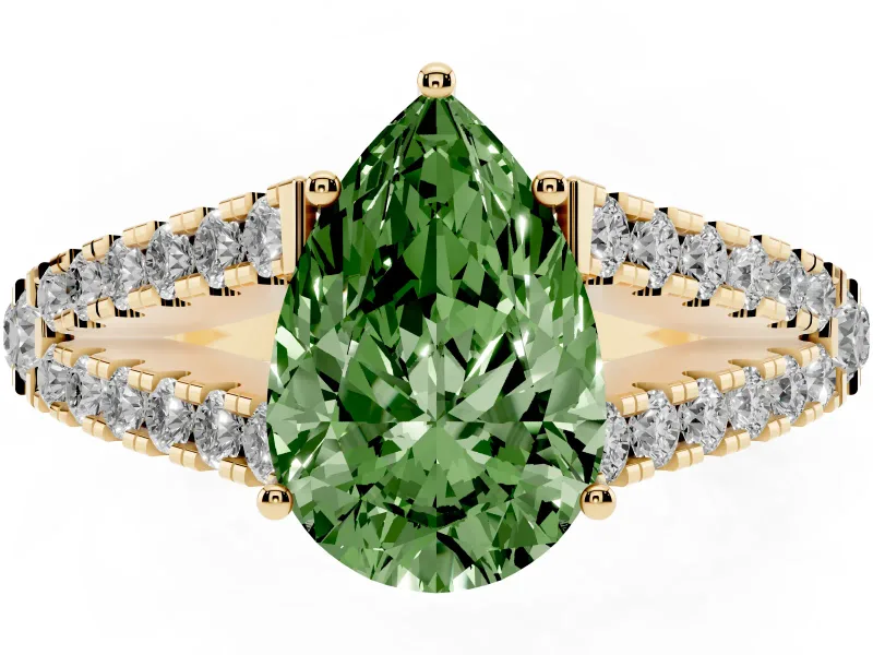 Pear-Shaped Graduated Split Shank Engagement Ring Setting for a Fancy Green Lab-Grown Diamond | Yellow Gold