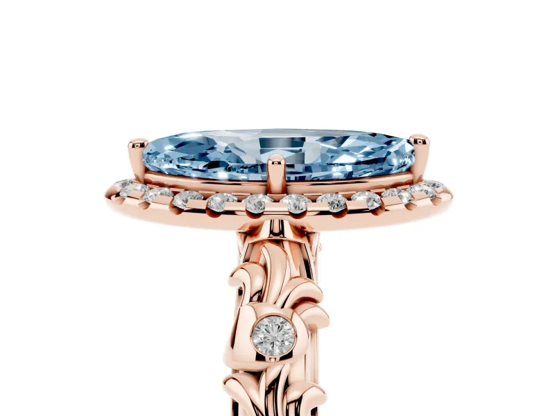 Marquise Leaf Halo Engagement Ring Setting for a Fancy Blue Lab-Grown Diamond | Rose Gold