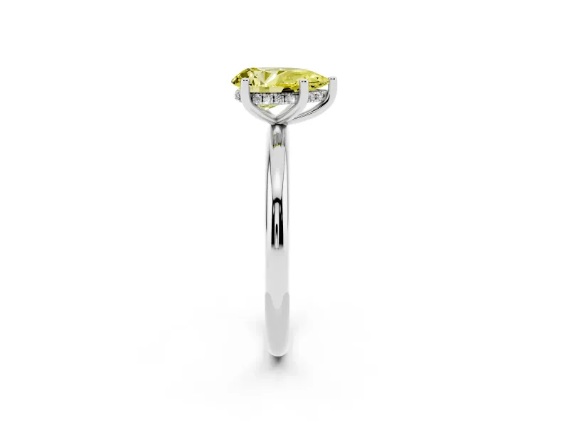 Fancy Yellow Pear Cut Diamond Solitaire Engagement Ring Set in Silver with Prong Setting and Polished Band