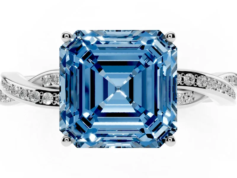 Asscher Cut Twisted Pavé Solitaire Engagement Ring Setting for a Fancy Blue Lab-Grown Diamond | Sterling Silver